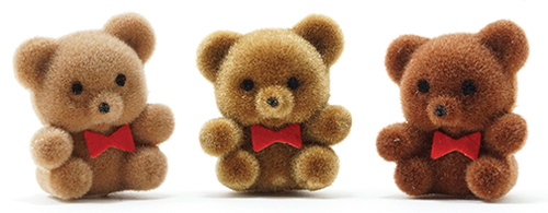 Dollhouse Miniature Bears 1In 3Pcs, Flocked